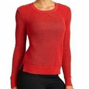 Athleta red long sleeve mesh open weave sweater.